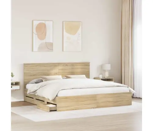 Gultas Rāmis Sonoma Ozols 200 X 200 Cm Inženieru Koks Vidaxl