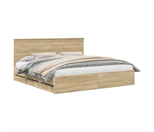 Gultas Rāmis Sonoma Ozols 200 X 200 Cm Inženieru Koks Vidaxl