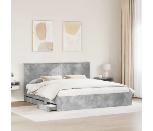 Gultas Rāmis Betona Pelēks 200 X 200 Cm Inženieru Koks Vidaxl