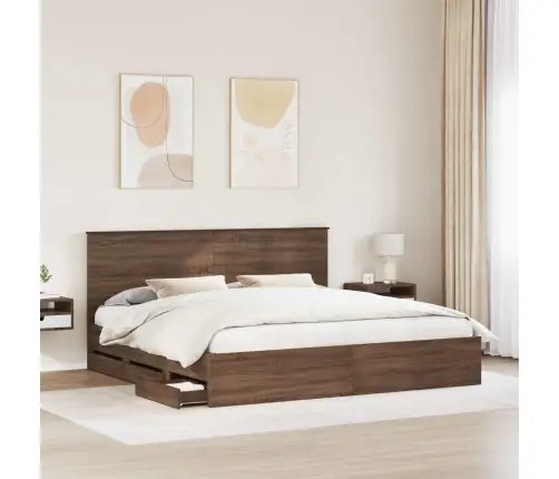 Gultas Rāmis Brūns Ozols 200 X 200 Cm Inženieru Koks Vidaxl