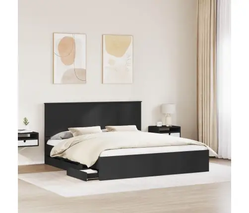 Lovos Rėmas Su Stalčių Juoda 180 X 200 Cm Inžinerinė Mediena