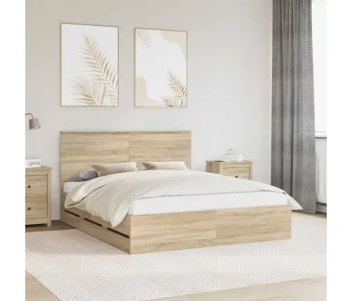 Gultas Rāmis Sonoma Ozols 160 X 200 Cm Inženieru Koks Vidaxl