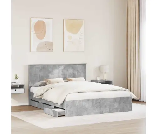 Gultas Rāmis Betona Pelēks 160 X 200 Cm Inženieru Koks Vidaxl