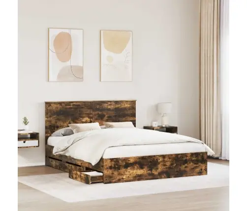 Gultas Rāmis Dūmaka Ozols 160 X 200 Cm Inženieru Koks Vidaxl