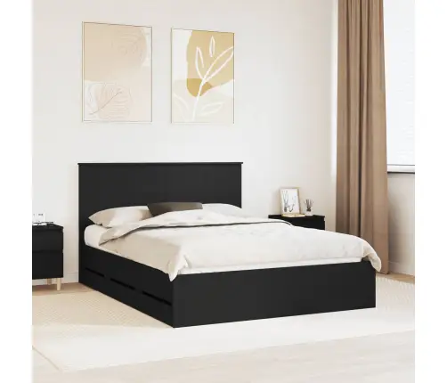 Lovos Rėmas Su Stalčių Juoda 150 X 200 Cm Inžinerinė Mediena