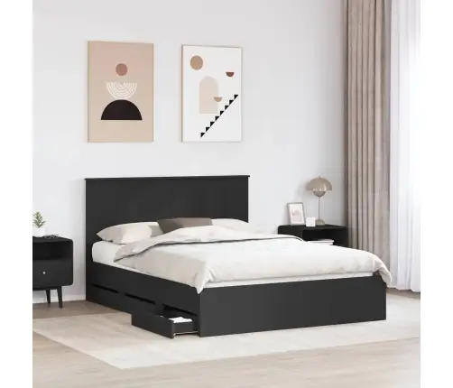 Lovos Rėmas Su Stalčių Juoda 150 X 200 Cm Inžinerinė Mediena