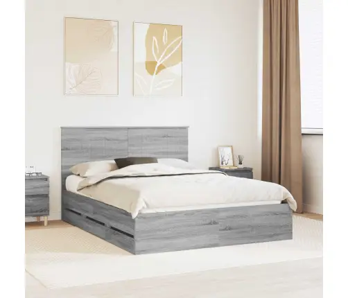Gultas Rāmis Pelēks Sonoma 150 X 200 Cm Inženieru Koks Vidaxl