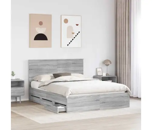Gultas Rāmis Pelēks Sonoma 150 X 200 Cm Inženieru Koks Vidaxl