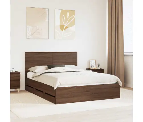 Gultas Rāmis Brūns Ozols 150 X 200 Cm Inženieru Koks Vidaxl