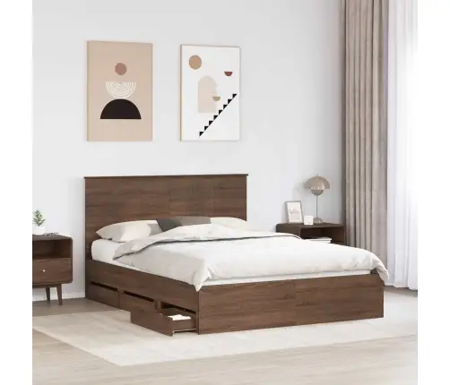 Gultas Rāmis Brūns Ozols 150 X 200 Cm Inženieru Koks Vidaxl