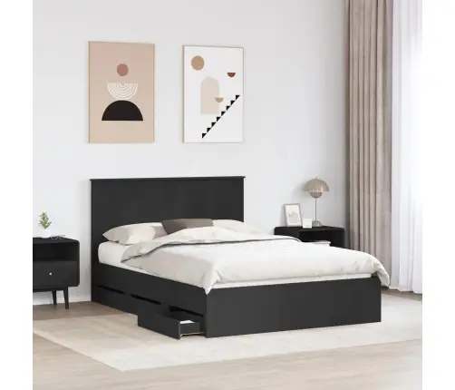 Gultas Rāmis Ar Atvilktni Melna 140 X 190 Cm Inženieru Koks Vidaxl
