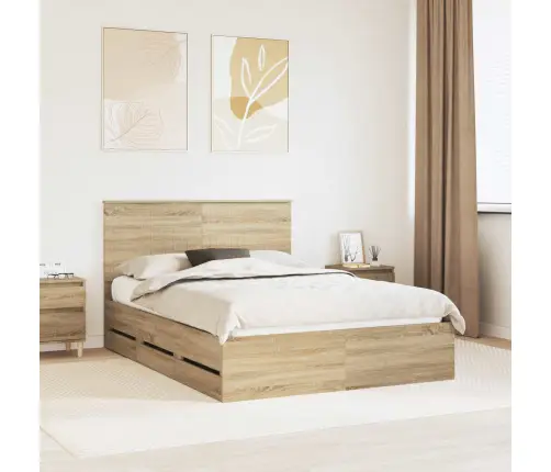 Gultas Rāmis Sonoma Ozols 140 X 190 Cm Inženieru Koks Vidaxl