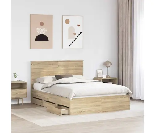 Gultas Rāmis Sonoma Ozols 140 X 190 Cm Inženieru Koks Vidaxl