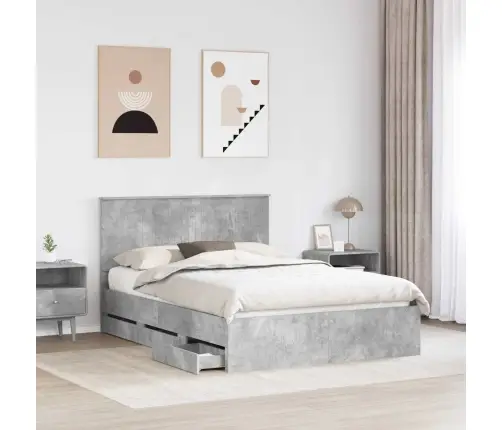 Gultas Rāmis Betona Pelēks 135 X 190 Cm Inženieru Koks Vidaxl