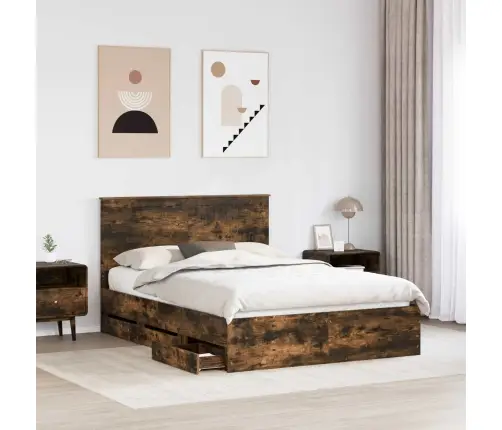 Voodi Raam Sahtliga Suitsetatud Tamm 135 X 190 Cm Inseneripuit