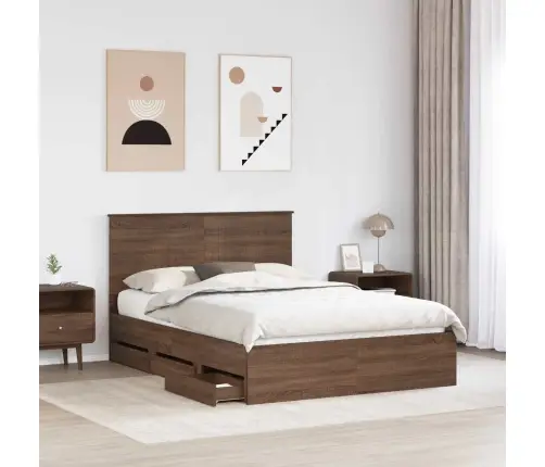 Gultas Rāmis Brūns Ozols 135 X 190 Cm Inženieru Koks Vidaxl