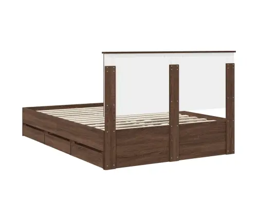 Gultas Rāmis Brūns Ozols 135 X 190 Cm Inženieru Koks Vidaxl