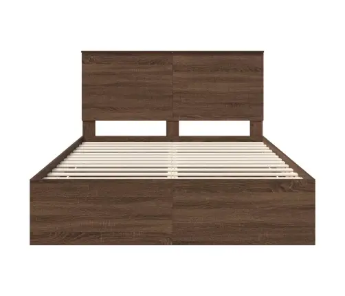 Gultas Rāmis Brūns Ozols 135 X 190 Cm Inženieru Koks Vidaxl