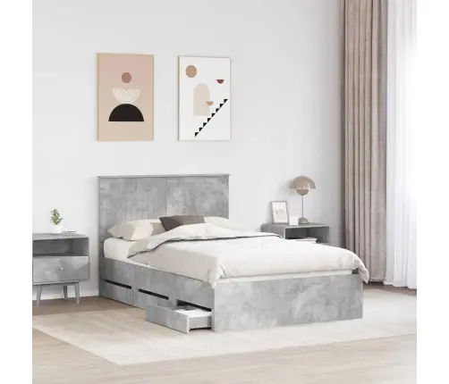 Gultas Rāmis Betona Pelēks 120 X 190 Cm Inženieru Koks Vidaxl