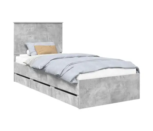 Gultas Rāmis Betona Pelēks 90 X 200 Cm Inženieru Koks Vidaxl