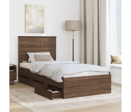 Gultas Rāmis Brūns Ozols 90 X 200 Cm Inženieru Koks Vidaxl