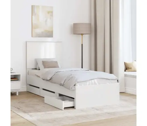 Gultas Rāmis Ar Atvilktni Balts 75 X 190 Cm Inženieru Koks Vidaxl