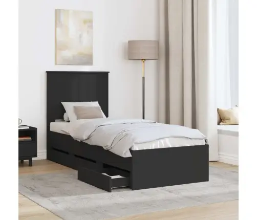 Lovos Rėmas Su Stalčių Juoda 75 X 190 Cm Inžinerinė Mediena