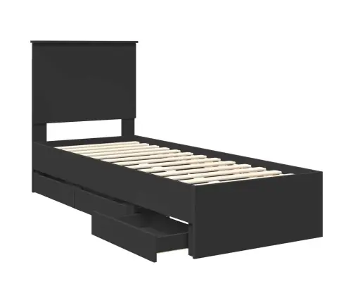 Lovos Rėmas Su Stalčių Juoda 75 X 190 Cm Inžinerinė Mediena