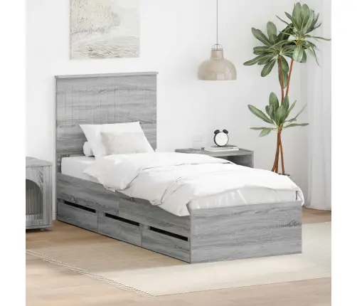Gultas Rāmis Pelēks Sonoma 75 X 190 Cm Inženieru Koks Vidaxl