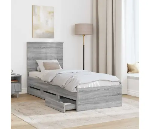 Gultas Rāmis Pelēks Sonoma 75 X 190 Cm Inženieru Koks Vidaxl