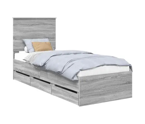 Gultas Rāmis Pelēks Sonoma 75 X 190 Cm Inženieru Koks Vidaxl