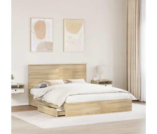 Laos Voodi Peaga Sahtliga Sonoma Tamm 160 X 200 Cm Tehispuit