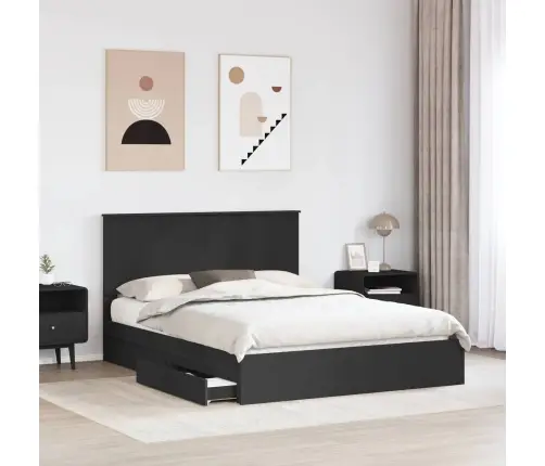 Glabāšanas Gulta Melna 150 X 200 Cm Inženierijas Koks Vidaxl