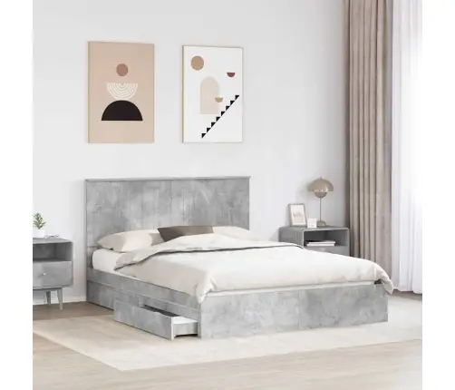 Laos Voodi Peaga Sahtliga Betoonhall 150 X 200 Cm Tehispuit