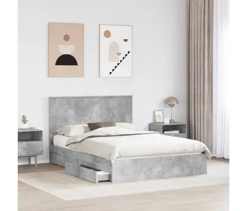 Saugos Lova Betono Pilka 135 X 190 Cm Apdirbta Mediena