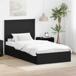 Saugos Lova Su Galvūgalio Juoda 100 X 200 Cm Apdirbta Mediena