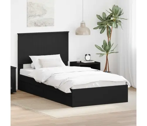 Saugos Lova Su Galvūgalio Juoda 100 X 200 Cm Apdirbta Mediena