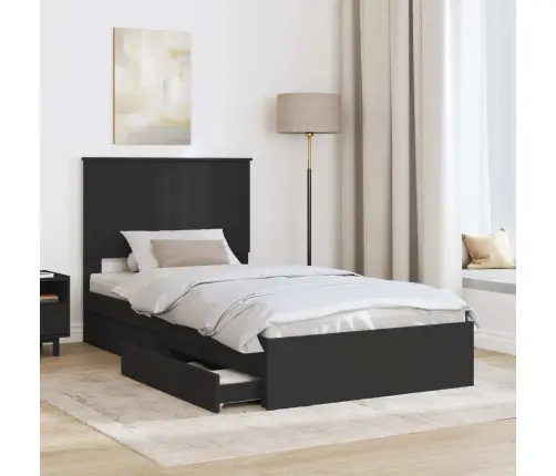 Saugos Lova Su Galvūgalio Juoda 100 X 200 Cm Apdirbta Mediena