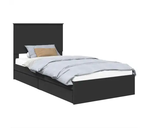 Saugos Lova Su Galvūgalio Juoda 100 X 200 Cm Apdirbta Mediena