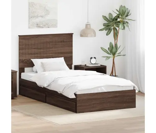 Laos Voodi Peaga Sahtliga Pruun Tamme 100 X 200 Cm Tehispuit