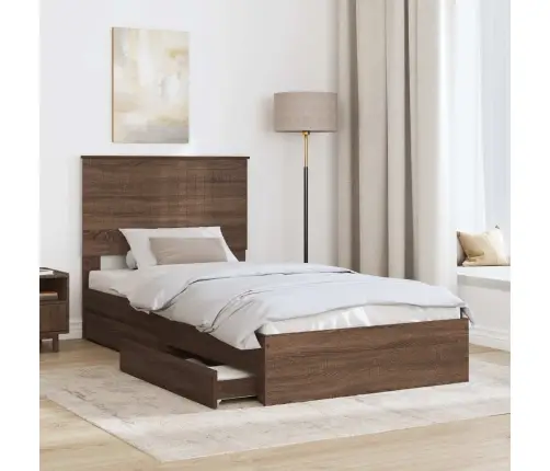 Laos Voodi Peaga Sahtliga Pruun Tamme 100 X 200 Cm Tehispuit