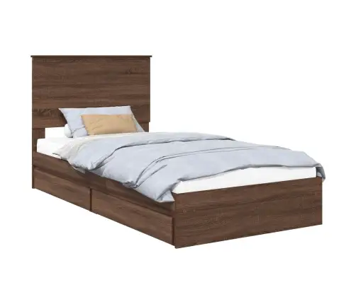 Laos Voodi Peaga Sahtliga Pruun Tamme 100 X 200 Cm Tehispuit