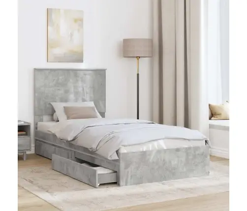 Glabāšanas Gulta Betona Pelēks 90 X 200 Cm Inženierijas Koks Vidaxl