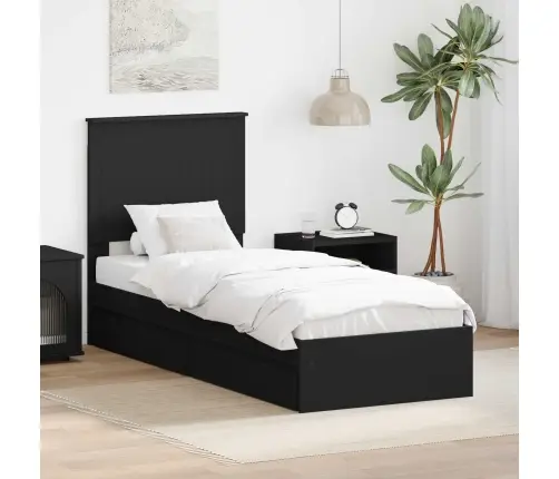 Saugos Lova Su Galvūgalio Juoda 75 X 190 Cm Apdirbta Mediena