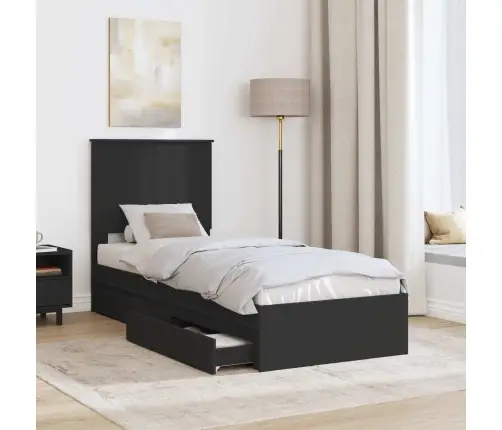 Saugos Lova Su Galvūgalio Juoda 75 X 190 Cm Apdirbta Mediena