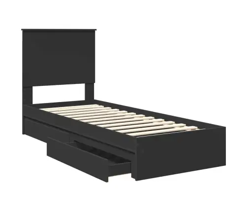 Saugos Lova Su Galvūgalio Juoda 75 X 190 Cm Apdirbta Mediena