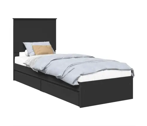 Saugos Lova Su Galvūgalio Juoda 75 X 190 Cm Apdirbta Mediena