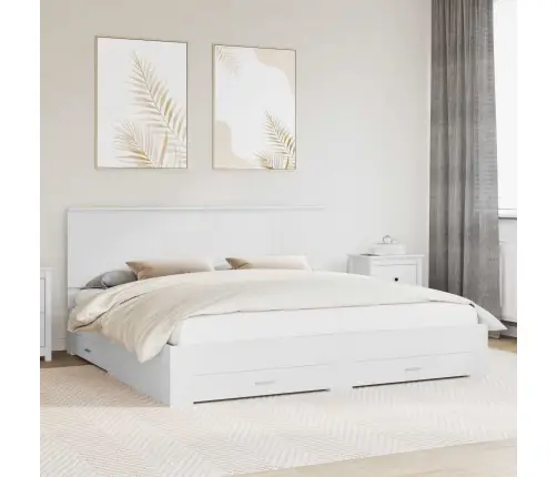 Gultas Rāmis Ar Atvilktni Balts 200 X 200 Cm Inženierijas Koks Vidaxl