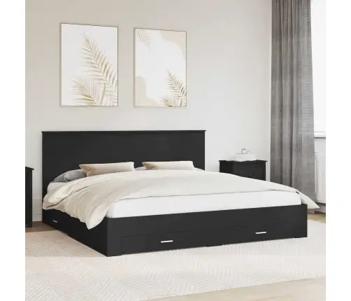 Voodi Raam Peaga Must Ja Hõbedane 200 X 200 Cm Tehispuit