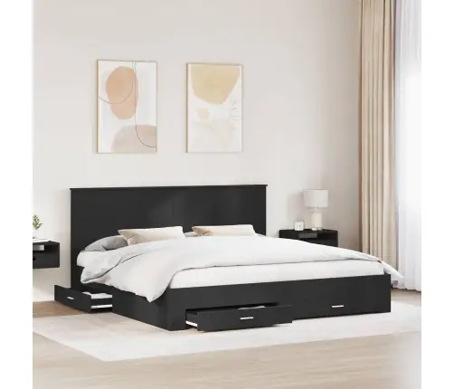 Voodi Raam Peaga Must Ja Hõbedane 200 X 200 Cm Tehispuit